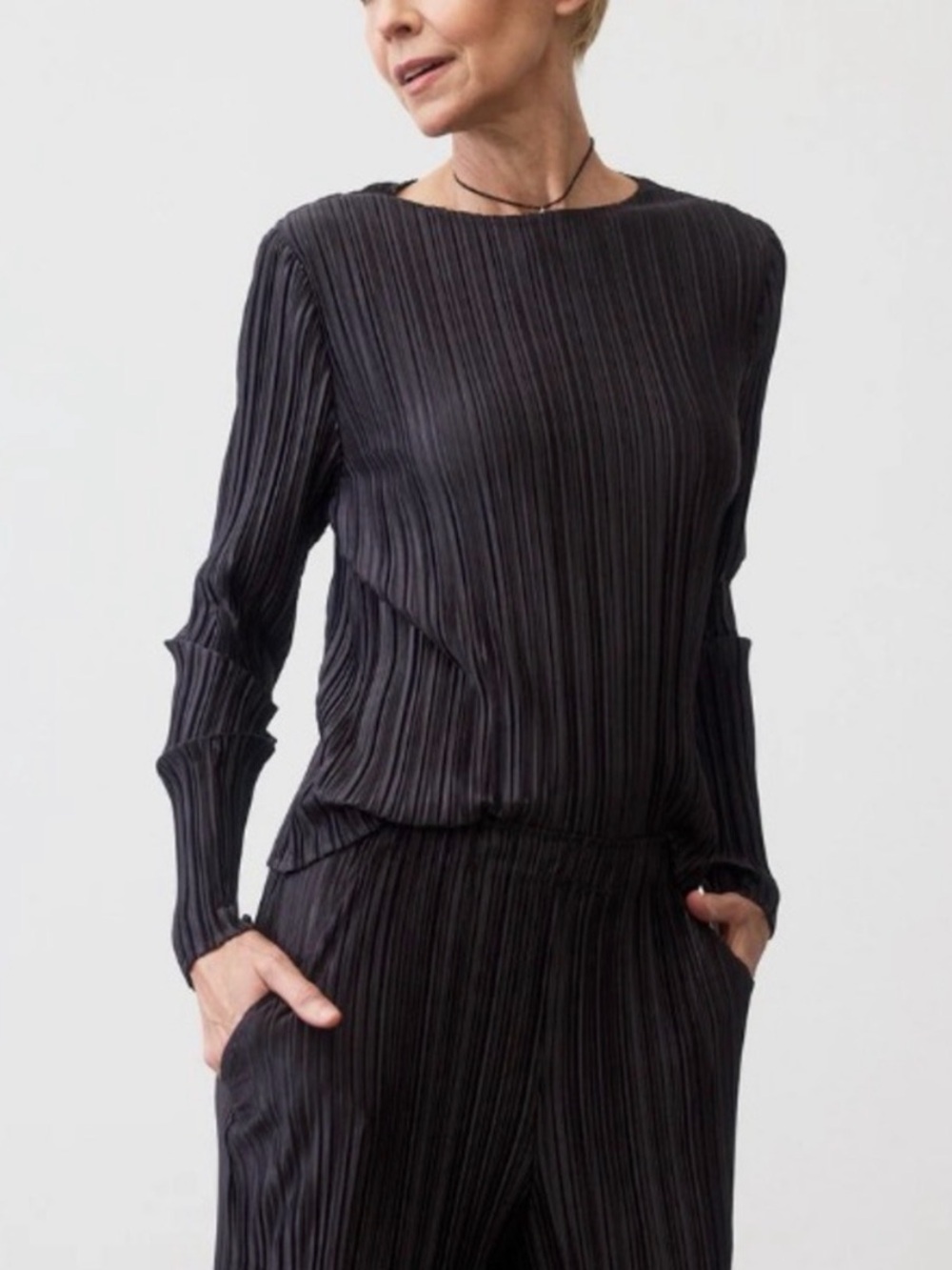Ruti Relaxed Pleated Top Long Sleeve dark gray - S/M